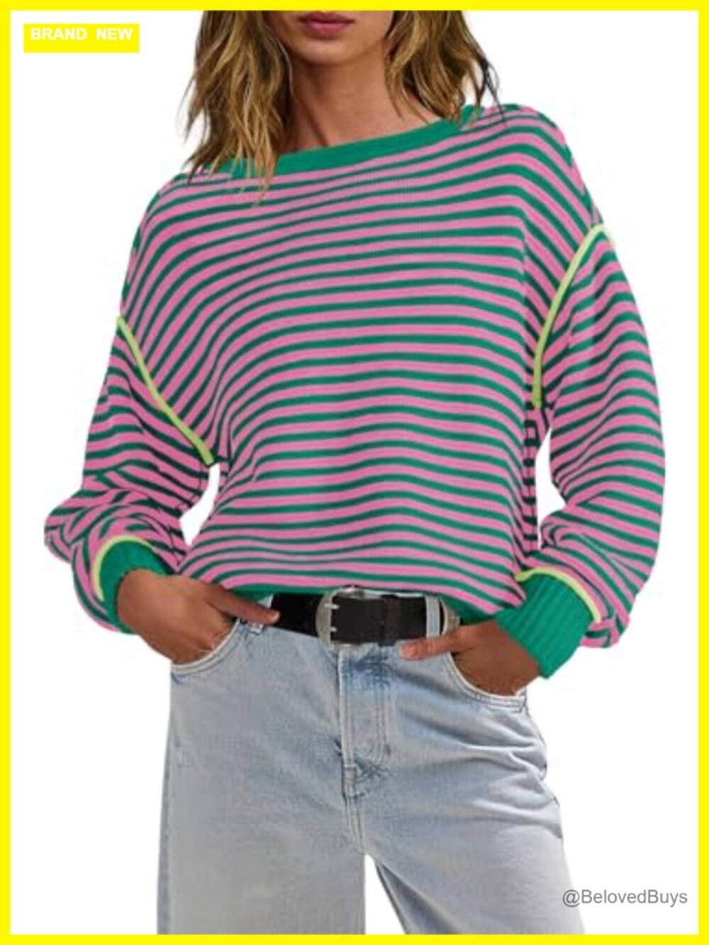 Oversized Striped Cable Knit Sweater Pullover Boat Neck Tunic